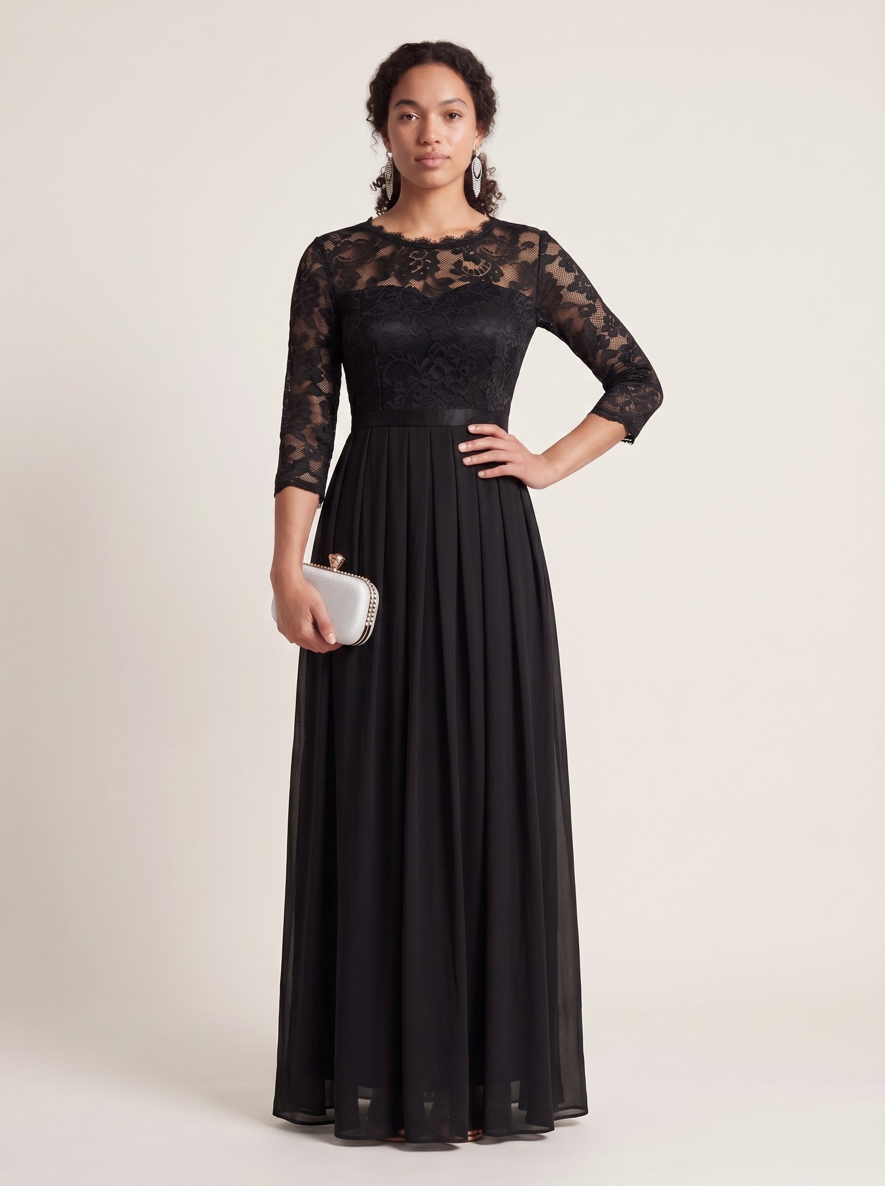 Iris | Elegant Lace Maxi Formal Evening Dress with Quarter Sleeves