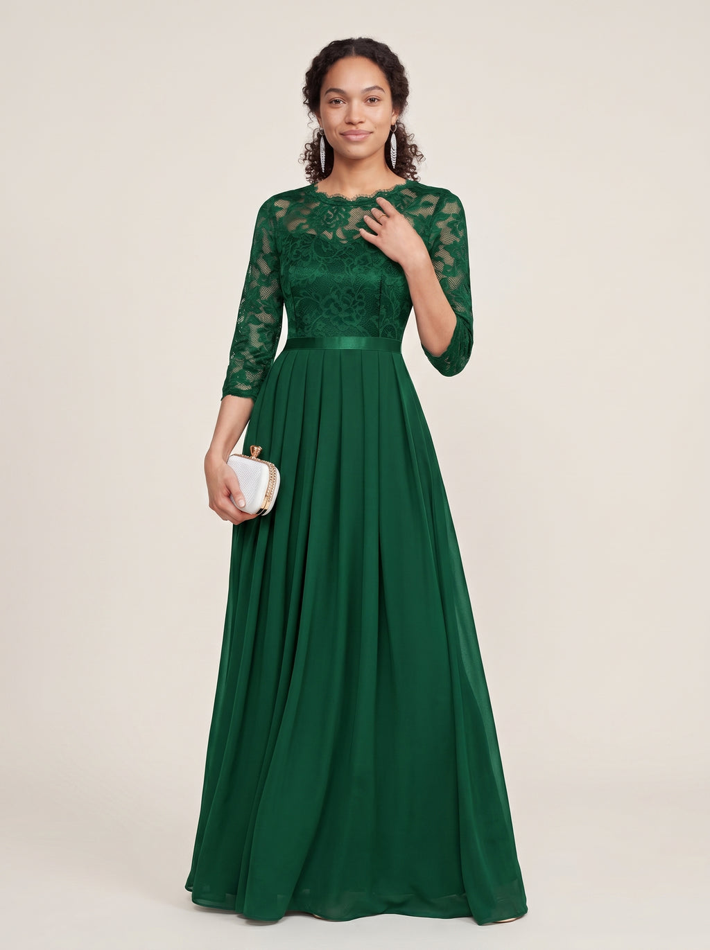 Iris | Elegant Lace Maxi Formal Evening Dress with Quarter Sleeves