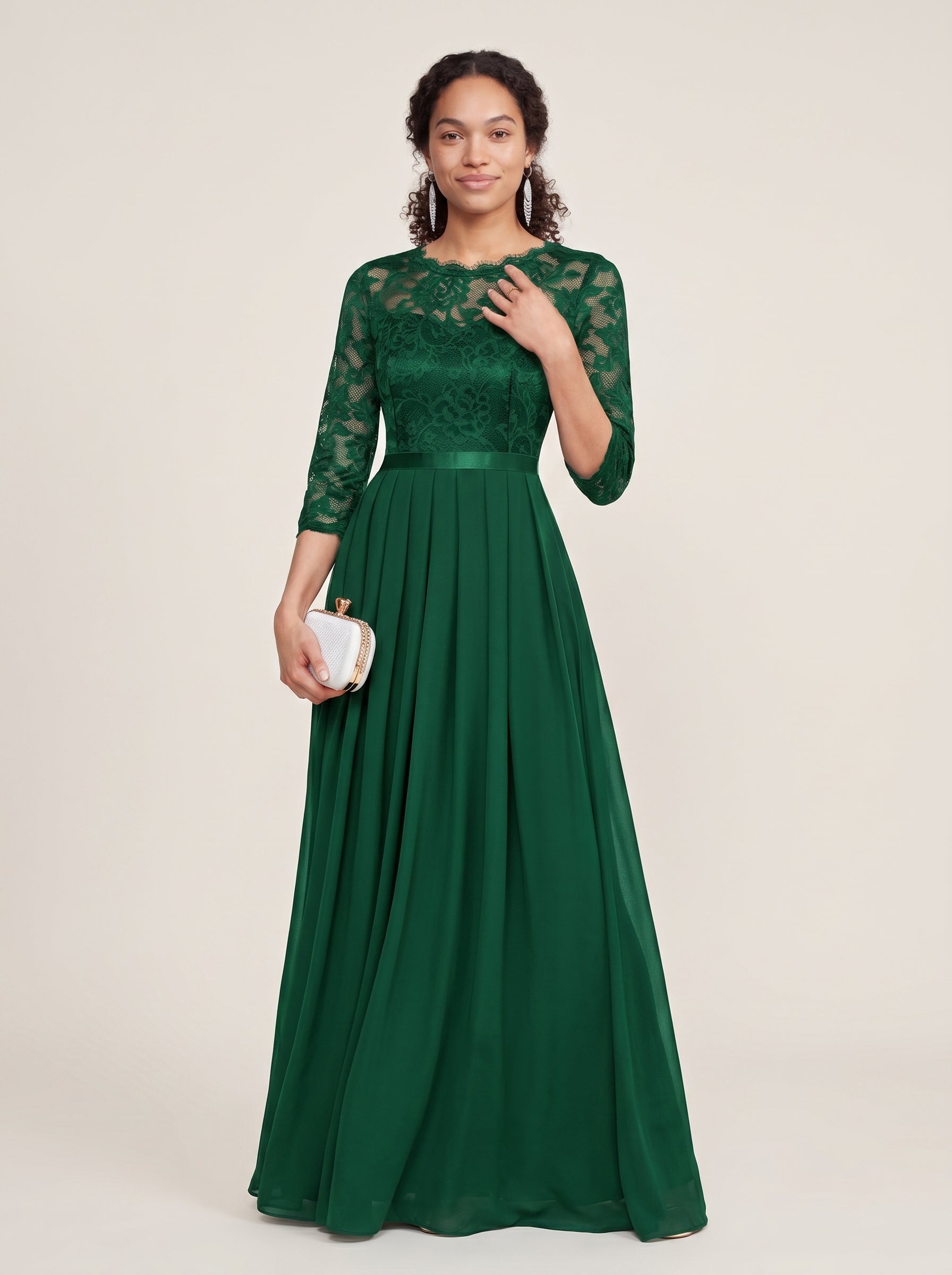 Iris | Elegant Lace Maxi Formal Evening Dress with Quarter Sleeves