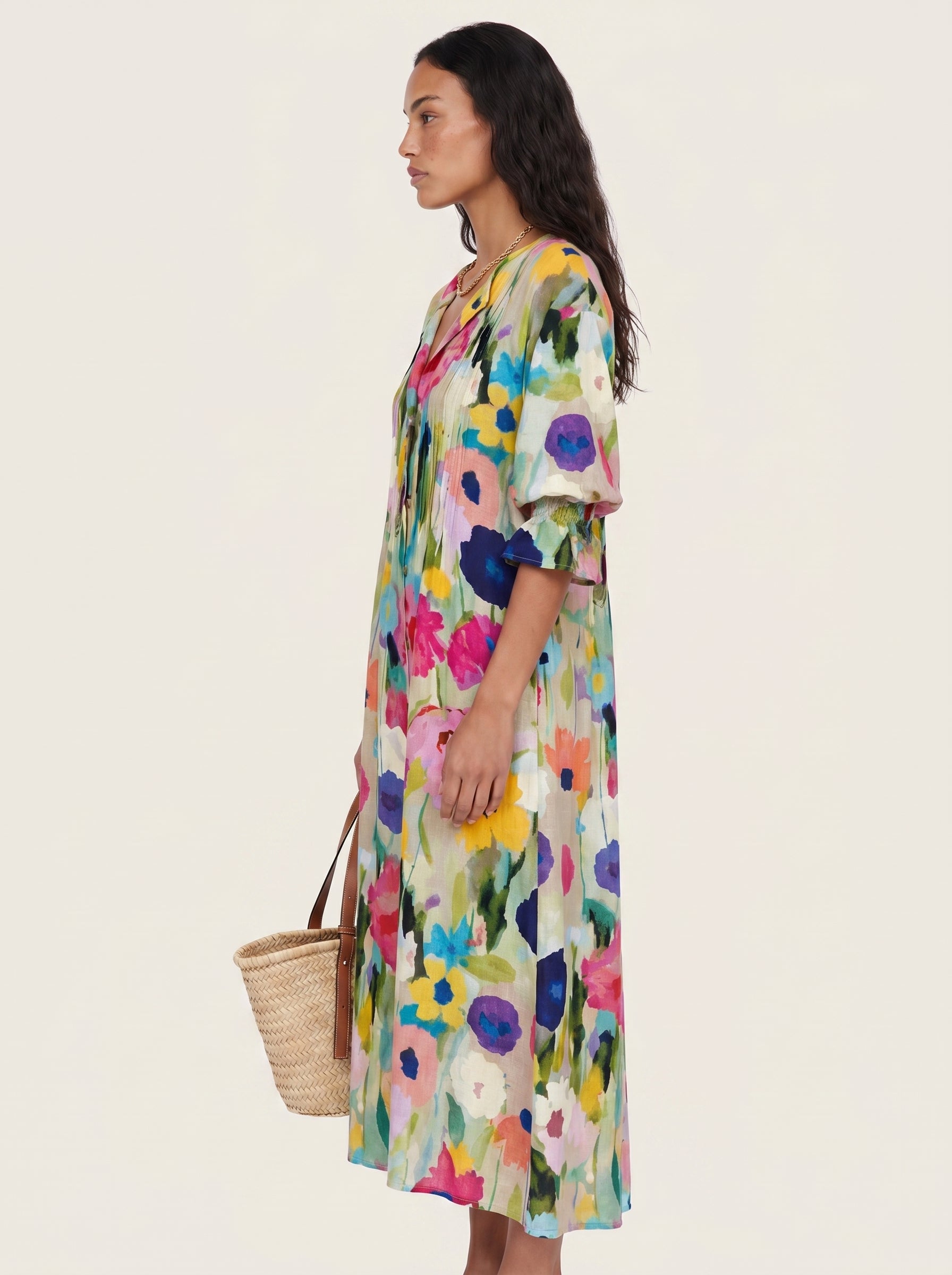 Isla | Charming Floral Print Boho Flowy V-Neck Maxi Dress