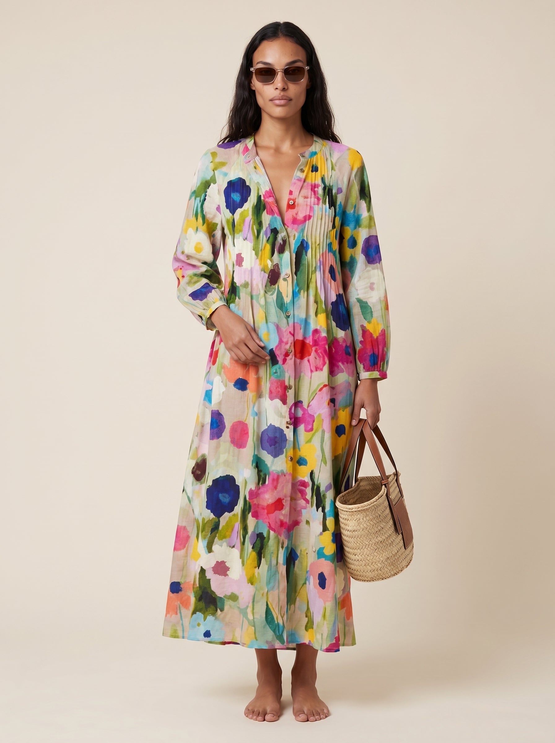 Isla | Charming Floral Print Boho Flowy V-Neck Maxi Dress