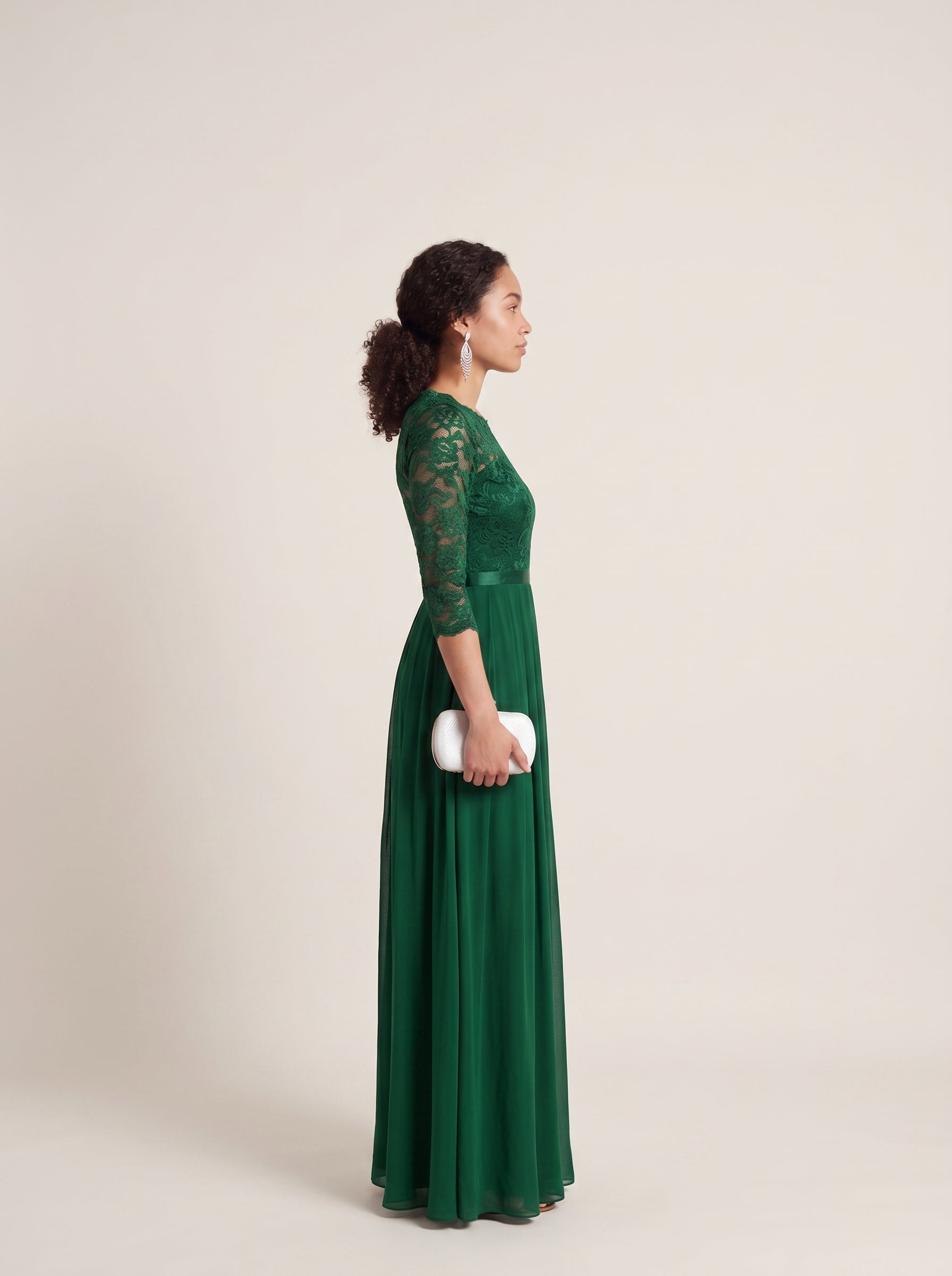 Iris | Elegant Lace Maxi Formal Evening Dress with Quarter Sleeves