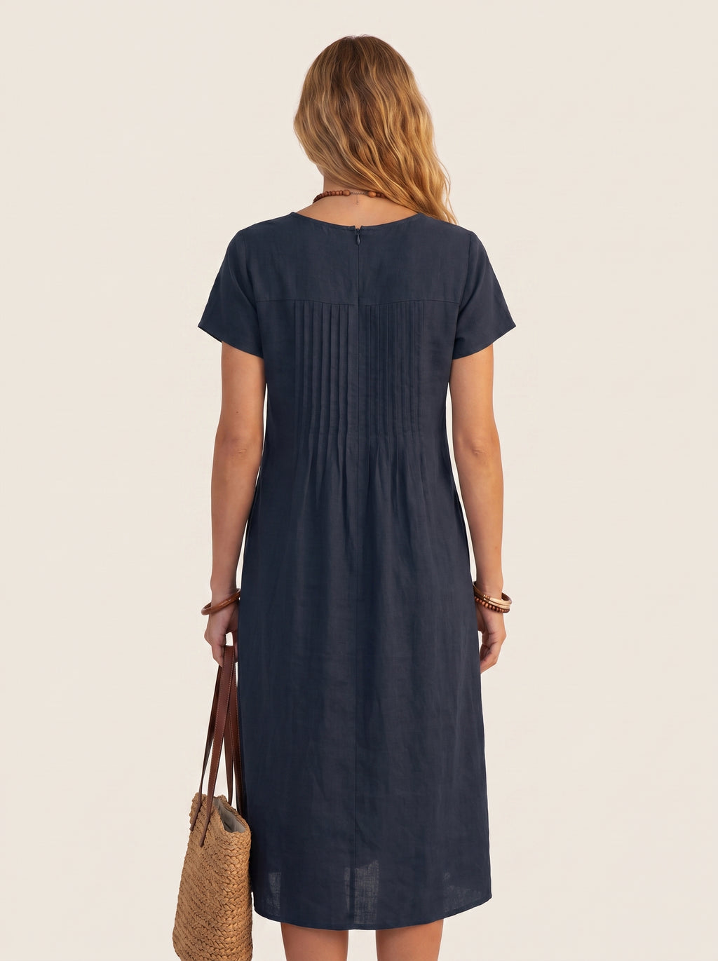 Isla | Effortless Short Sleeve A-Line Midi Day Dress with Side Pockets