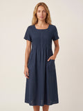 Isla | Effortless Short Sleeve A-Line Midi Day Dress with Side Pockets