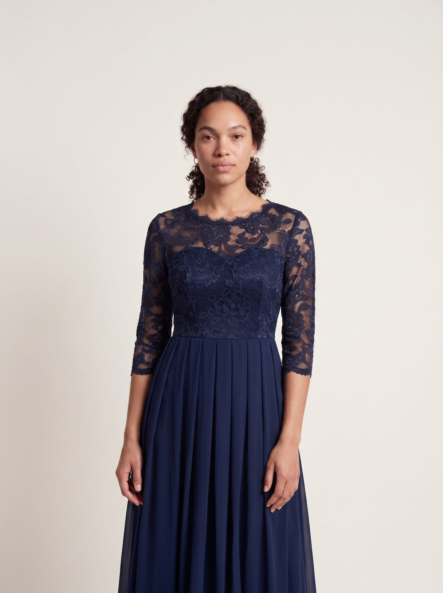 Iris | Elegant Lace Maxi Formal Evening Dress with Quarter Sleeves